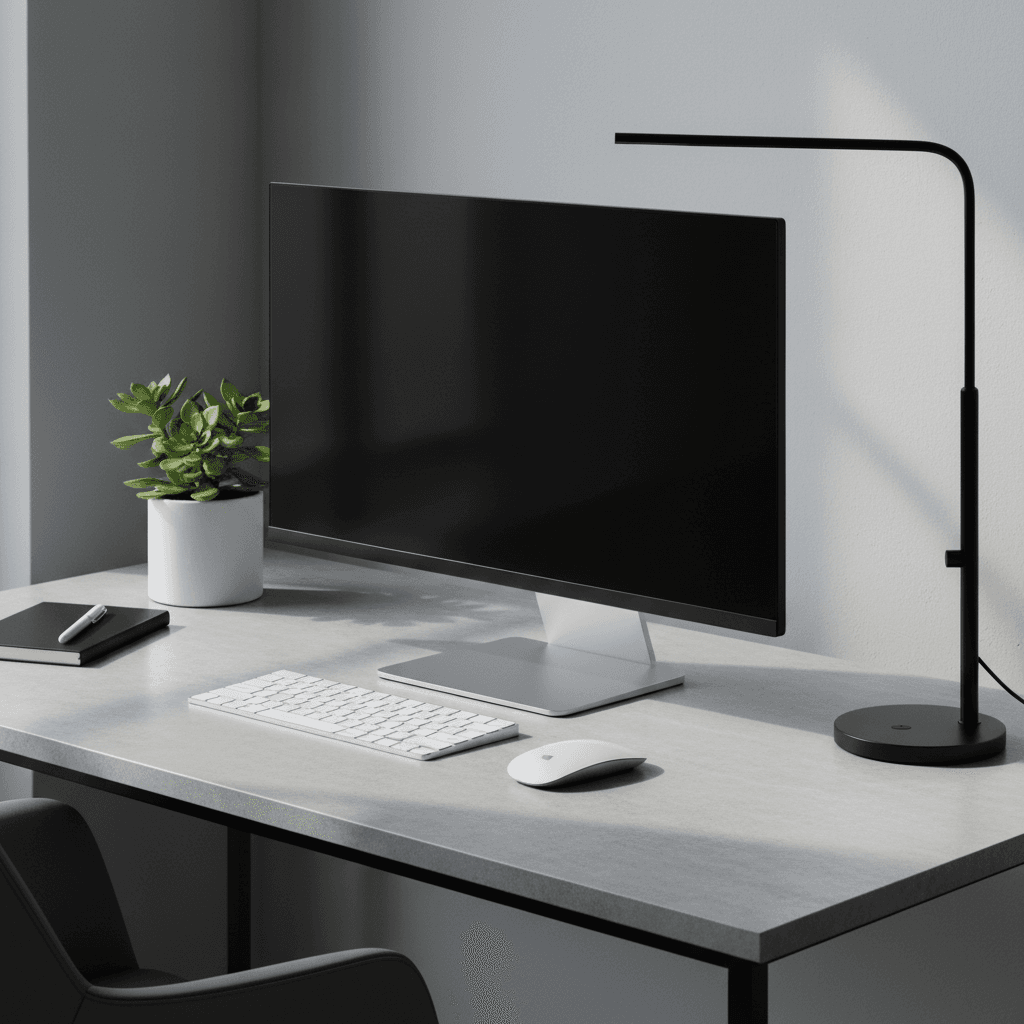 A tech setup at a desk in a home office